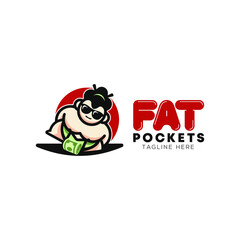 Fat and pocket logo design template with cartoon style