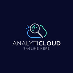 Data cloud and magnifier logo design template with minimalist style