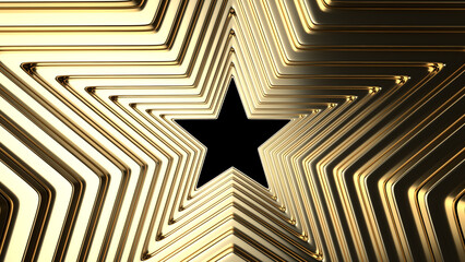 gold star tunnel pattern abstract 3d illustration 3d render