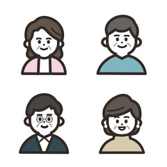 笑顔の高齢者アイコンセット