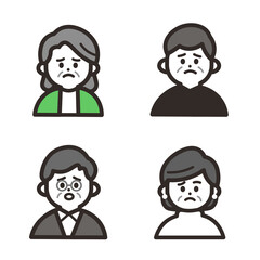悲しい顔の高齢者アイコンセット green