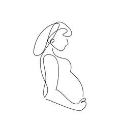 Fototapeta na wymiar continuous one line drawing of happy pregnant woman editable hand drawn line art vector design