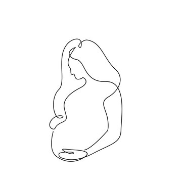 recommend clip art: continuous one line drawing of happy pregnant woman editable hand drawn line art vector design