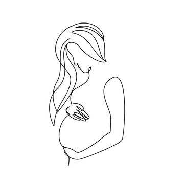 recommend clip art: continuous one line drawing of happy pregnant woman editable hand drawn line art vector design