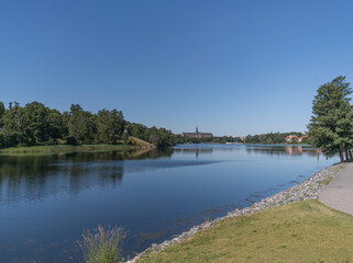 Waterfront view over the bay Djurgårdsviken, a sunny summer day in Stockholm