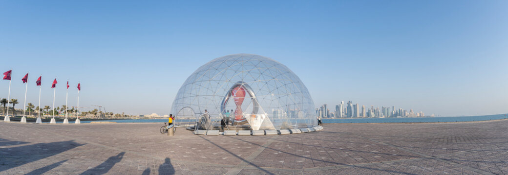 The FIFA World Cup Qatar 2022 Official Countdown Clock, powered by Hublot. 14th July 2022 in Doha's Corniche, Qatar.