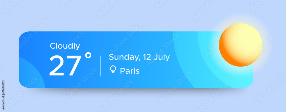 Wall mural cloudly weather widget ui design. beauty mobile weather app. professional web design, full set of el