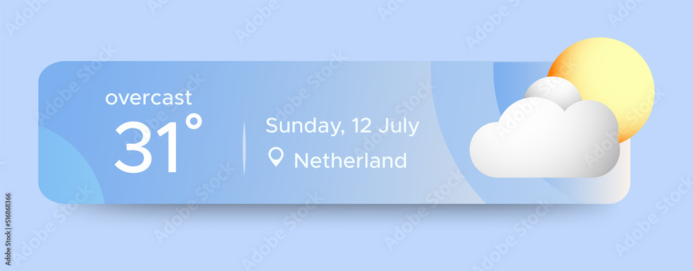 Wall mural overcast weather widget ui design. beauty mobile weather app. professional web design, full set of e