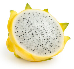 Yellow Dragon fruit isolated on white background, Dragon fruit or Pitahaya isolated on white With work path.
