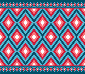 Red Blue Symmetry Geometric Ethnic Seamless Pattern