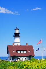 Portland, Maine, USA - 07 03 2022: The Portland Head Lighthouse in Cape Elizabeth, Maine, USA