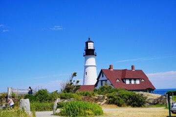Portland, Maine, USA - 07 03 2022: The Portland Head Lighthouse in Cape Elizabeth, Maine, USA