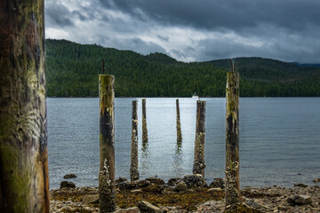 A decaying pier on McLoughlin Bay outside the town of Bella Bella on British Columbia's Central Coast.