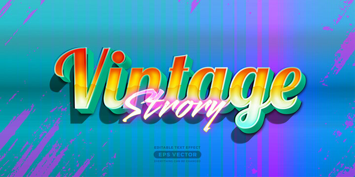 Vintage story editable text effect style with vibrant theme realistic neon light concept for trendy flyer, poster and banner template promotion