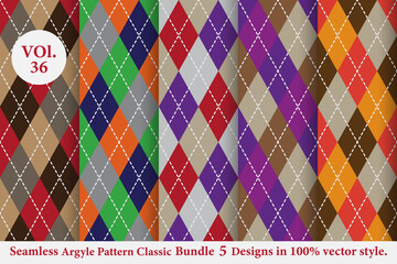 Argyle Pattern vector Bundle 5 designs Vol.36, classic Fabric texture background