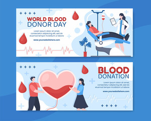 World Blood Donor Day Banner Template Flat Cartoon Background Vector Illustration