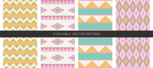 Native America-inspired editable vector. 4 sets of simple design. Aztec seamless pattern. For fabric, background, business use, etc.