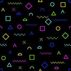 Memphis simple vector in neon color. 90s style seamless vector.