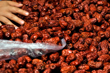 Jujube, Chinese dried red date fruit for sale on market