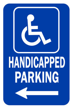 handicap parking sign, handicap reserved parking sign , disabled person parking sign, wheelchair parking sign, left arrow