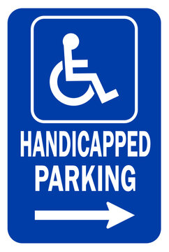 handicap parking sign, handicap reserved parking sign , disabled person parking sign, wheelchair parking sign, right arrow