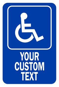 handicap parking sign, handicap reserved parking sign with custom text, wheelchair parking sign