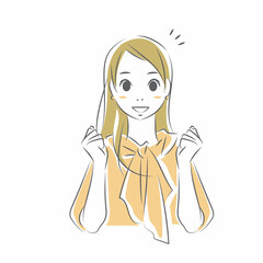 ポジティブに頑張る女性　シンプルでお洒落な線画イラスト