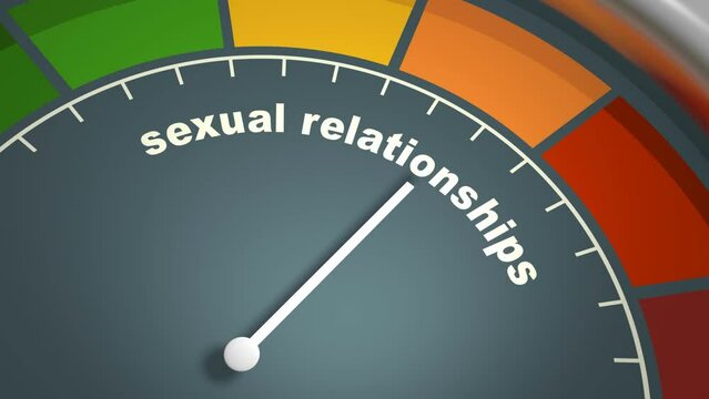 Sexual relationships meter scale with arrow. The libido level measuring device icon. Sign tachometer, speedometer or indicator. Infographic gauge element. 3D render