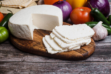 Mexican white panela cheese with fresh ingredients in Mexico Latin America	