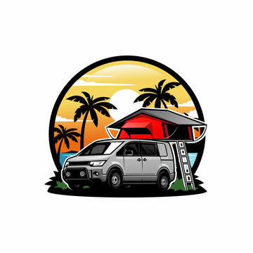 recommend clip art: SUV, travel and camper van car illustration vector