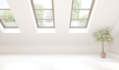 White empty room. Scandinavian interior design. 3D illustration