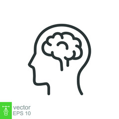 Human brain icon. Simple outline style. Think, mind, head, idea, creative concept. Vector line illustration design isolated. EPS 10.