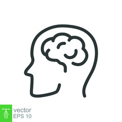 Human brain icon. Simple outline style. Think, mind, head, idea, creative concept. Vector line illustration design isolated. EPS 10.