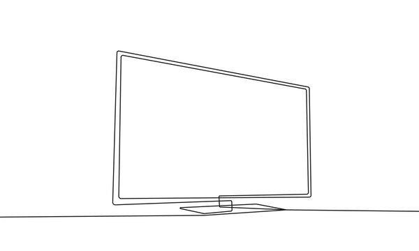 Continuous Line Art of TV Black Lines Drawing on White Background. One Line Monitor Abstract Simple Illustration for Minimalist Design. LCD Monitor Contour Abstract Drawing. Vector Illustration.