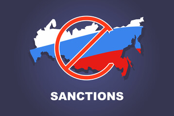 Russia is under sanctions. crossed out country sign. flat vector illustration - obrazy, fototapety, plakaty