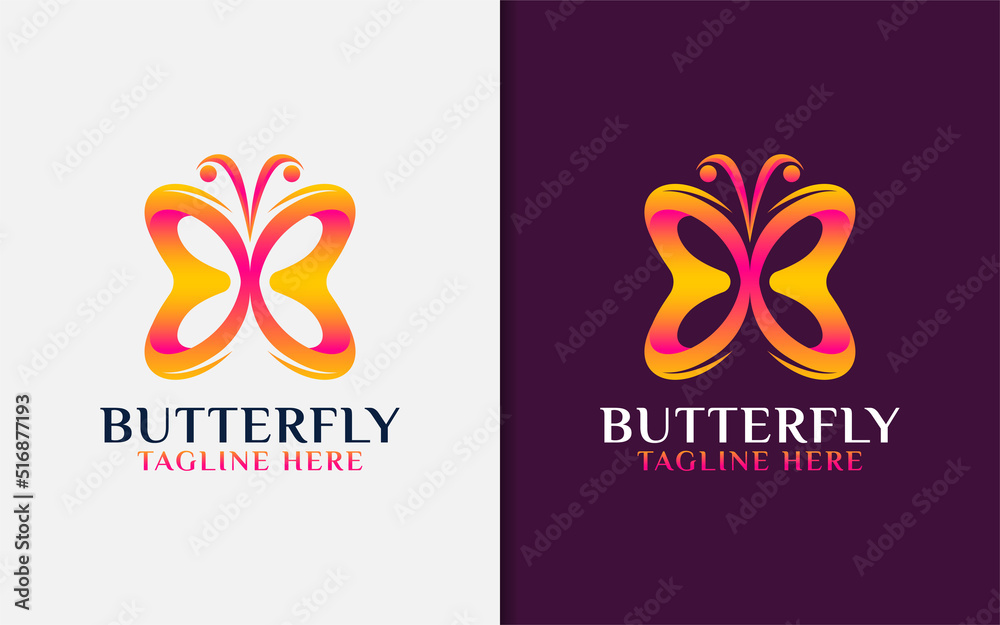Poster Abstract Butterfly Logo Design with Colorful Gradient and Minimalist Stylish Concept.