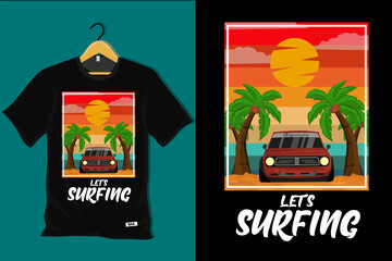 Lets Surfing Retro Vintage T Shirt Design