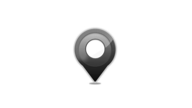3d map pointer, 3d map location icon, animation icon shape of 3d location sign in dark and white color on white background