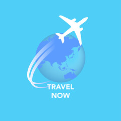 vector illustration of travel now by plane around the world