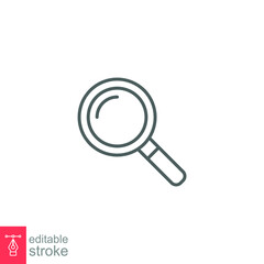 Magnifying glass line icon. Simple outline style. vector sign, linear pictogram isolated on white background. Logo illustration design. Editable stroke EPS 10.
