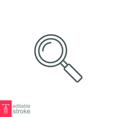 Magnifying glass line icon. Simple outline style. vector sign, linear pictogram isolated on white background. Logo illustration design. Editable stroke EPS 10.