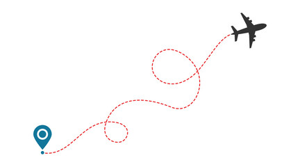 Airplane routes. Travel vector icon. Travel from start point and dotted line tracing.