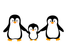 Naklejka premium Vector illustration of cute penguin family isolated on white. Animals clipart in flat style. Penguins holding hands