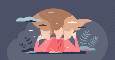 Borderline personality disorder or BPD mental problem tiny person concept. Psychological health disease as sorrow, depression, sad feelings and unstable behavior, emotions or mood vector illustration.