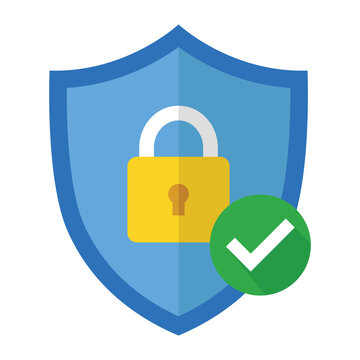 Shield with padlock and check mark icon vector. 