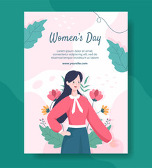 International Women Day Vertical Poster Template Flat Cartoon Background Vector Illustration
