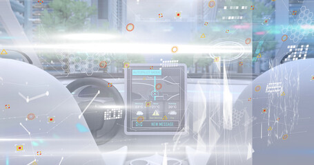Image of data processing over car interior