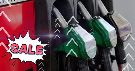 Image of sale and arrows over gas pump