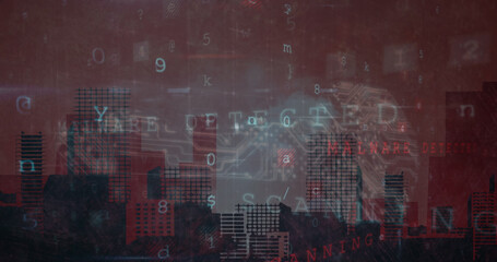 Image of data processing over cityscape