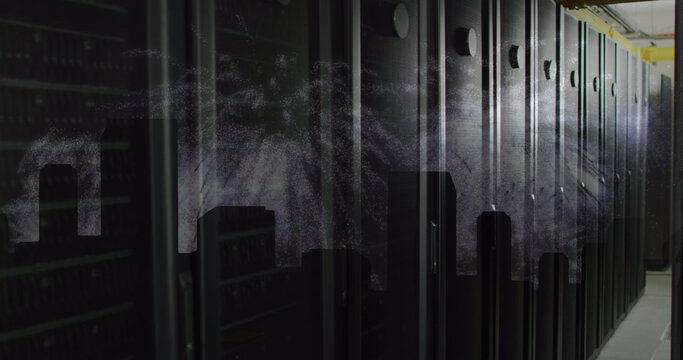 Image of fireworks over server room - Powered by Adobe
